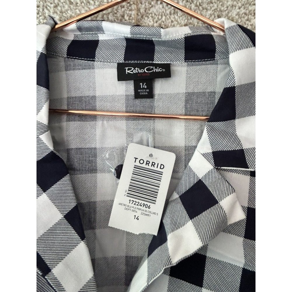 Torrid Retro Chic Blue Plaid Belted Short Sleeve Collared Midi Dress 14 - Picture 4 of 7